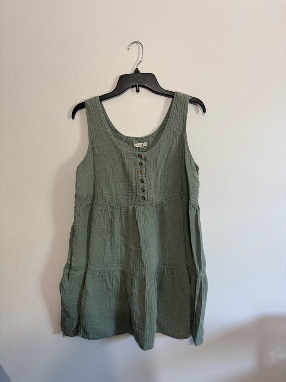 Cotton Bleu Sage Green Sleeveless Button-Front Cotton Dress